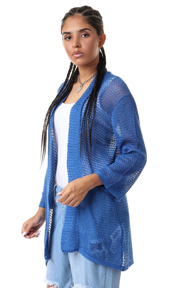 56647 Knitted Open Neckline Blue Cardigan - Ravin 