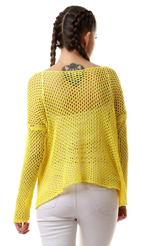 56655 Yellow Perforated Knit Long Sleeves Sweater - Ravin 