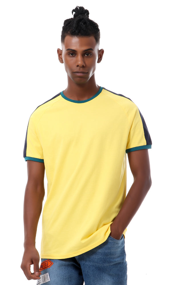 56667 Plain Yellow T-shirt With Green & Navy Blue Accent - Ravin 