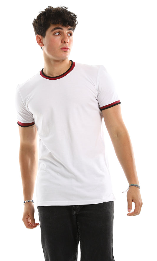 56669 Plain Basic White T-Shirt With Bi-Tone Trim