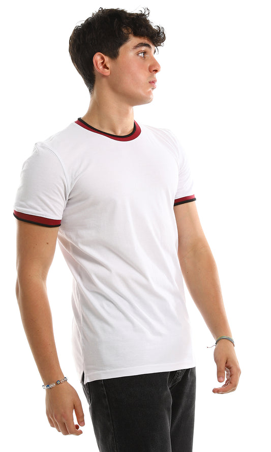 56669 Plain Basic White T-Shirt With Bi-Tone Trim