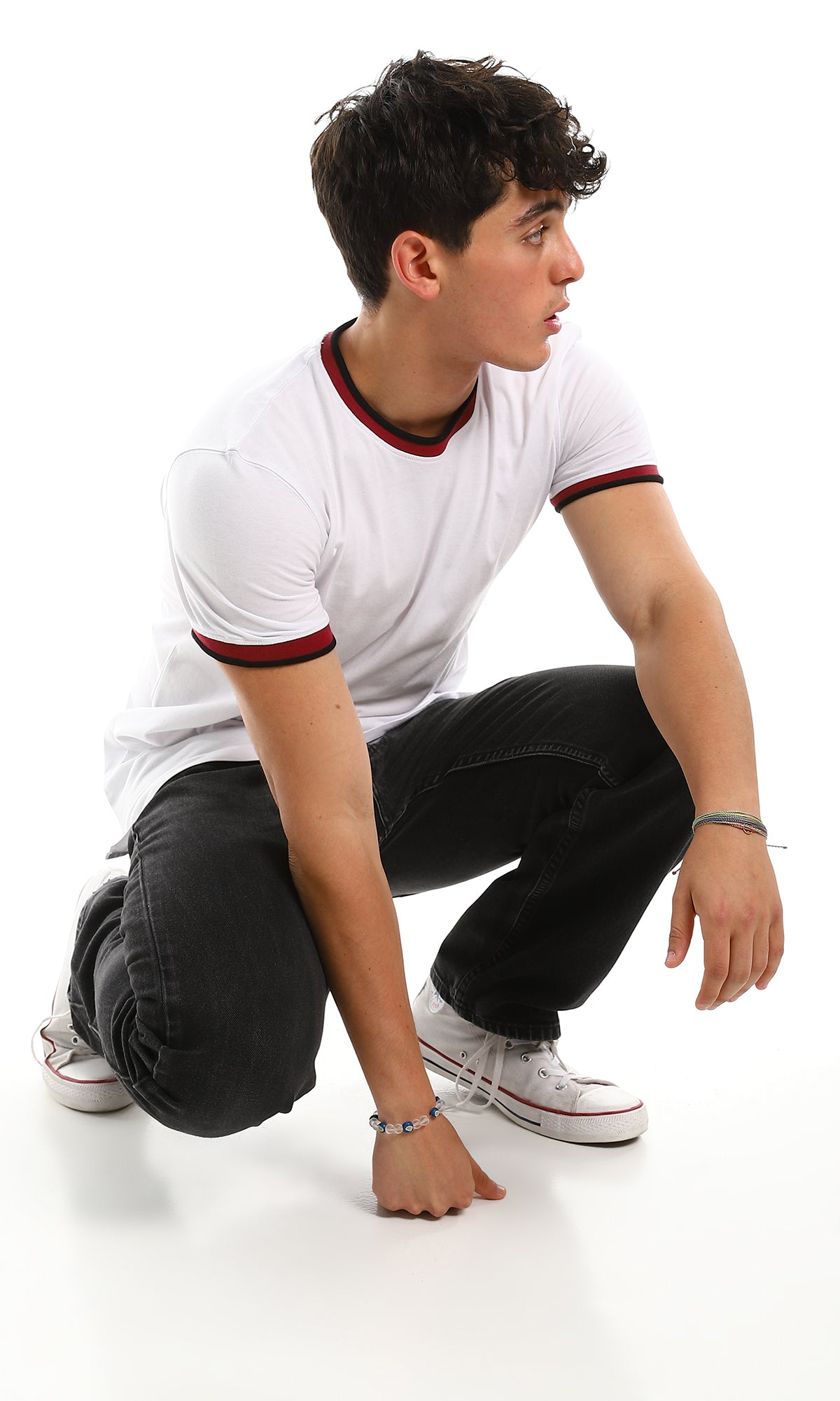 56669 Plain Basic White T-Shirt With Bi-Tone Trim