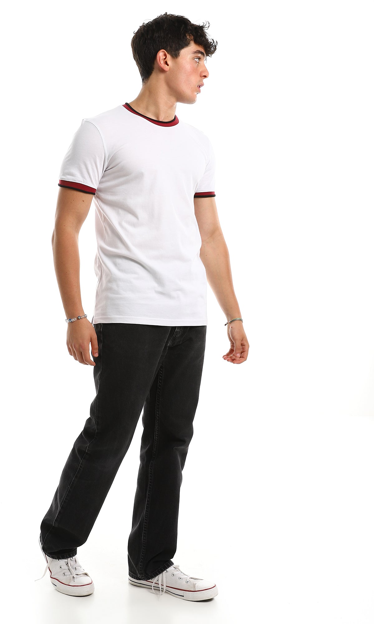 56669 Plain Basic White T-Shirt With Bi-Tone Trim