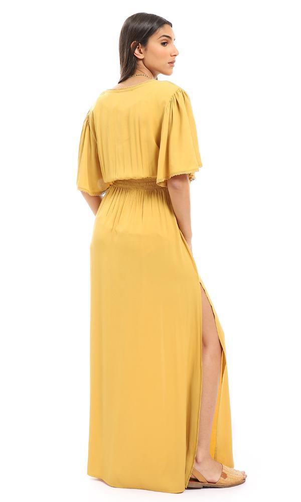 56726 Double Closure Elastic Waist Beach Dress - Mustard - Ravin 