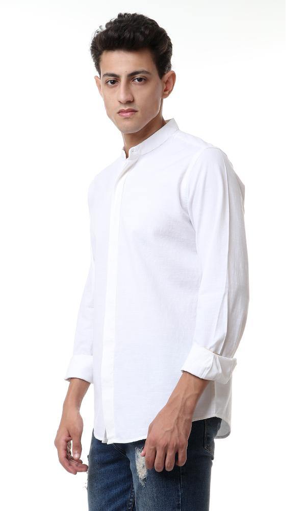 56755 Hidden Buttons Linen Cream Shirt - Ravin 