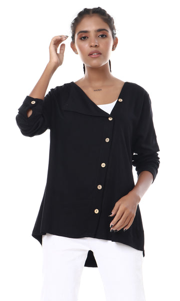 56759 New Design Buttoned Long Sleeves Black Shirt - Ravin 