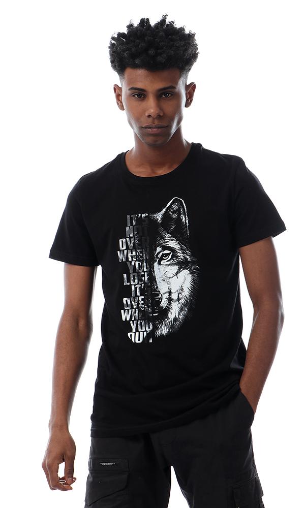 56768 Wolf Printing Round Stylish Black T-shirt - Ravin 