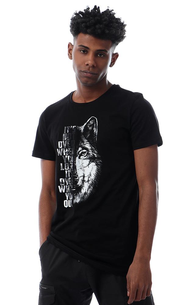 56768 Wolf Printing Round Stylish Black T-shirt - Ravin 