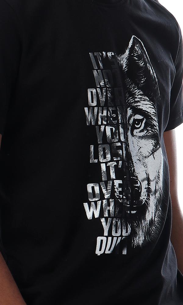 56768 Wolf Printing Round Stylish Black T-shirt - Ravin 