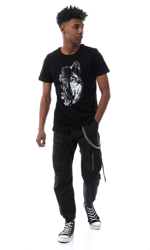 56768 Wolf Printing Round Stylish Black T-shirt - Ravin 