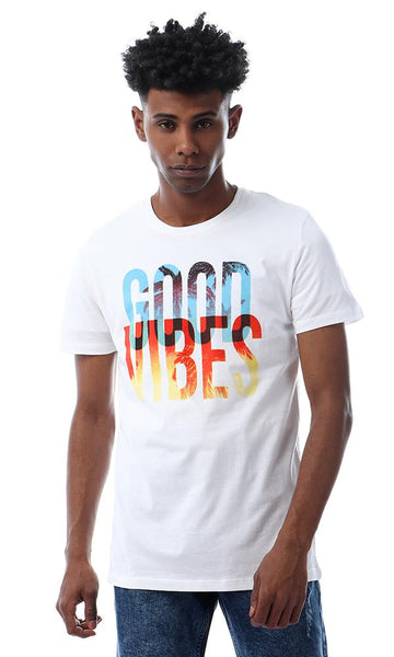 56769 Good Vibes Printed Summer White T-shirt - Ravin 