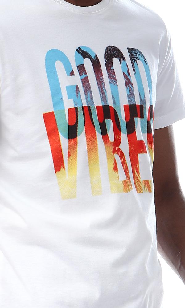 56769 Good Vibes Printed Summer White T-shirt - Ravin 