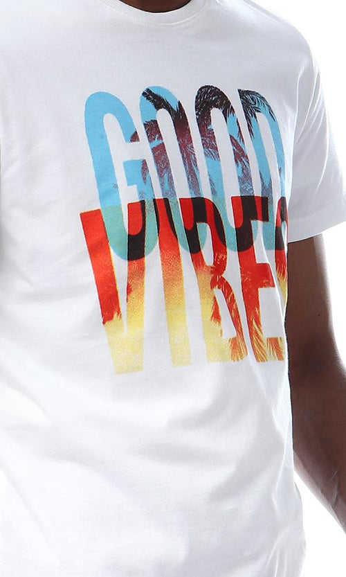 56769 Good Vibes Printed Summer White T-shirt - Ravin 