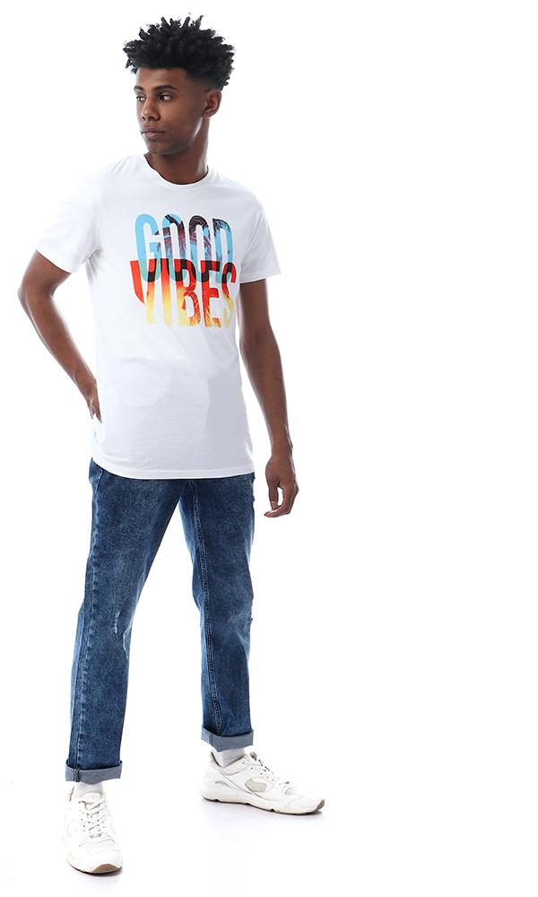 56769 Good Vibes Printed Summer White T-shirt - Ravin 