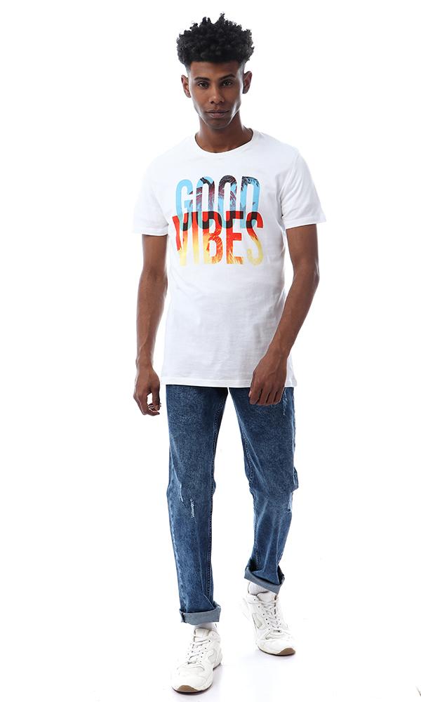 56769 Good Vibes Printed Summer White T-shirt - Ravin 