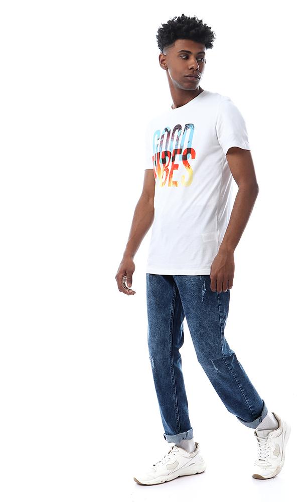 56769 Good Vibes Printed Summer White T-shirt - Ravin 