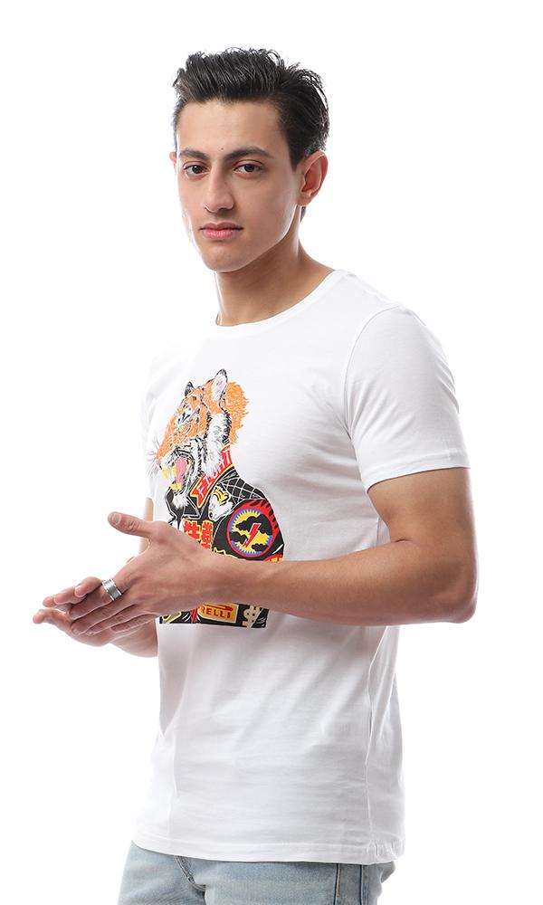 56776 Printed Summer Short Sleeves T-Shirt - White - Ravin 