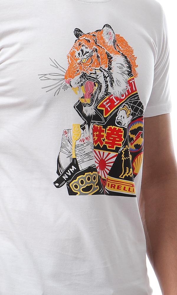 56776 Printed Summer Short Sleeves T-Shirt - White - Ravin 