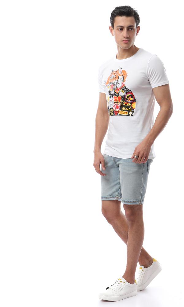 56776 Printed Summer Short Sleeves T-Shirt - White - Ravin 