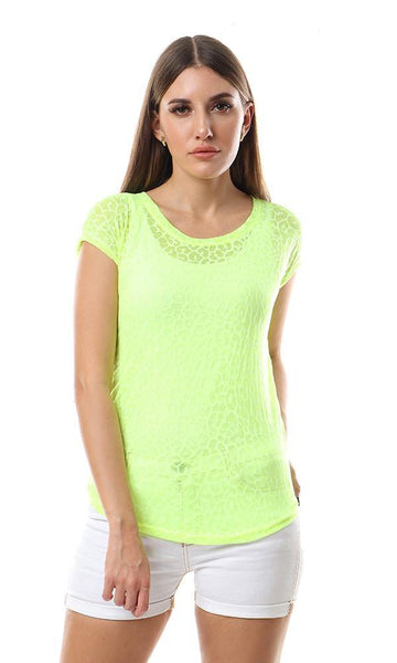 56822 Cool Self Patterned Cheer Neon Green Top - Ravin 