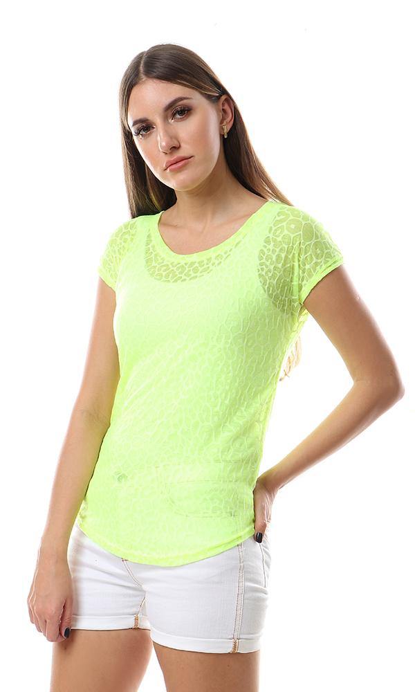 56822 Cool Self Patterned Cheer Neon Green Top - Ravin 