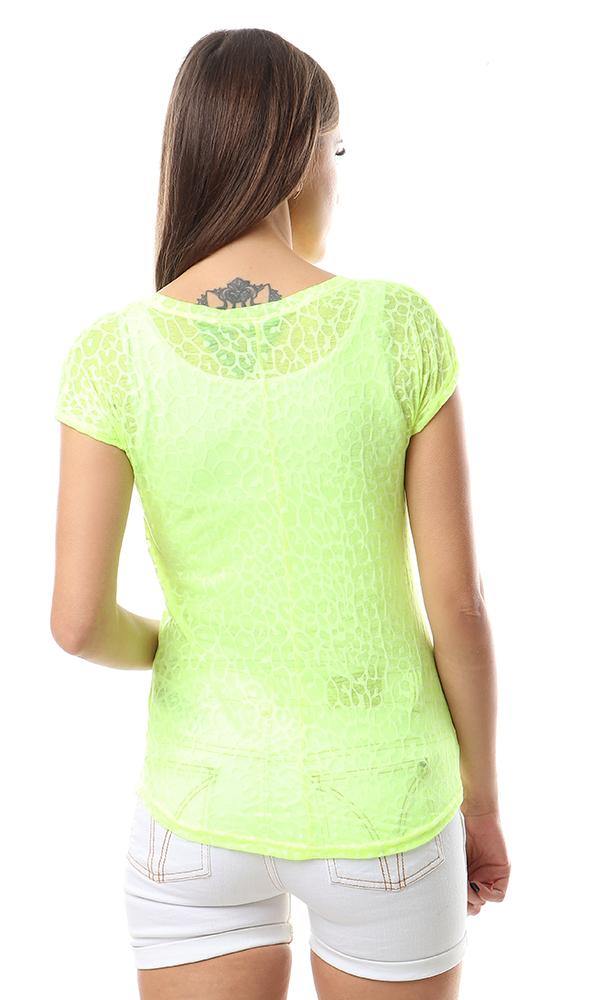 56822 Cool Self Patterned Cheer Neon Green Top - Ravin 