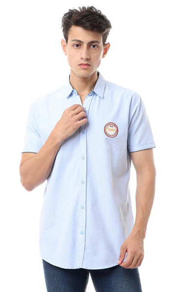 56879 Front Stitched Short Sleeves Light Blue Shirt - Ravin 