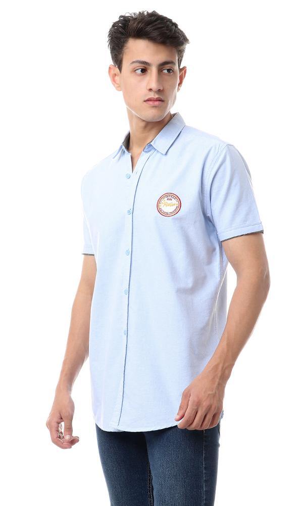 56879 Front Stitched Short Sleeves Light Blue Shirt - Ravin 