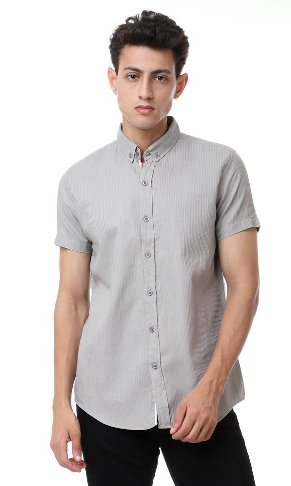 56881 Self Striped Short Sleeves Grey Shirt - Ravin 