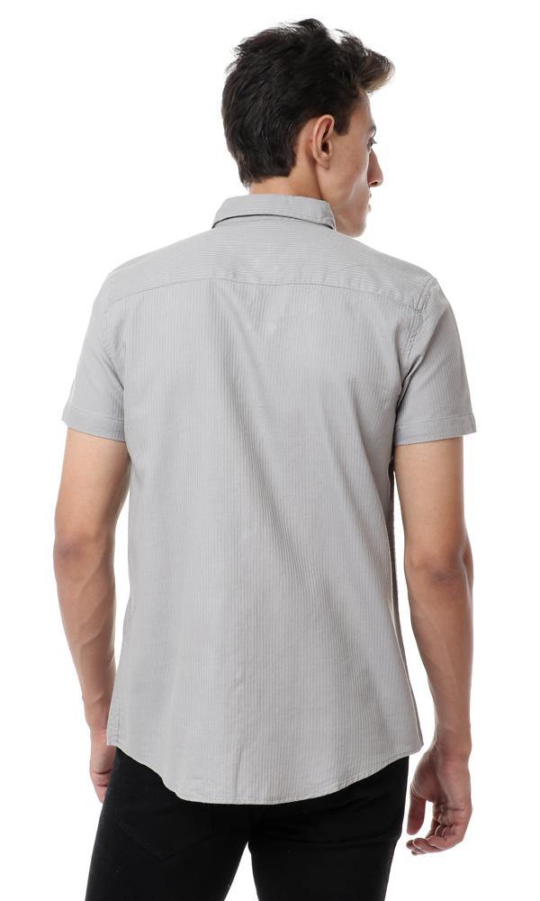 56881 Self Striped Short Sleeves Grey Shirt - Ravin 