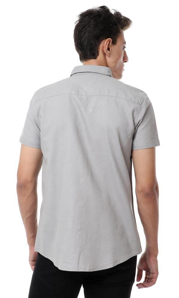 56881 Self Striped Short Sleeves Grey Shirt - Ravin 