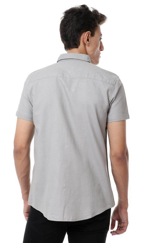 56881 Self Striped Short Sleeves Grey Shirt - Ravin 