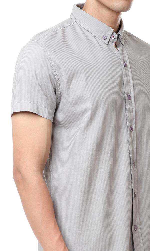 56881 Self Striped Short Sleeves Grey Shirt - Ravin 