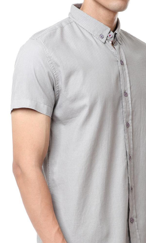 56881 Self Striped Short Sleeves Grey Shirt - Ravin 