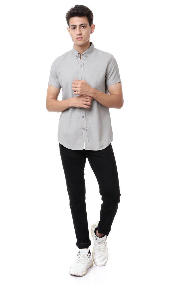 56881 Self Striped Short Sleeves Grey Shirt - Ravin 