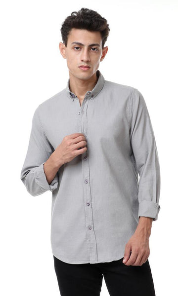 56900 Self Striped Long Sleeves Grey Shirt - Ravin 