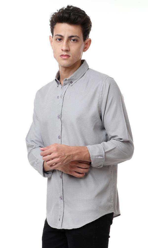 56900 Self Striped Long Sleeves Grey Shirt - Ravin 