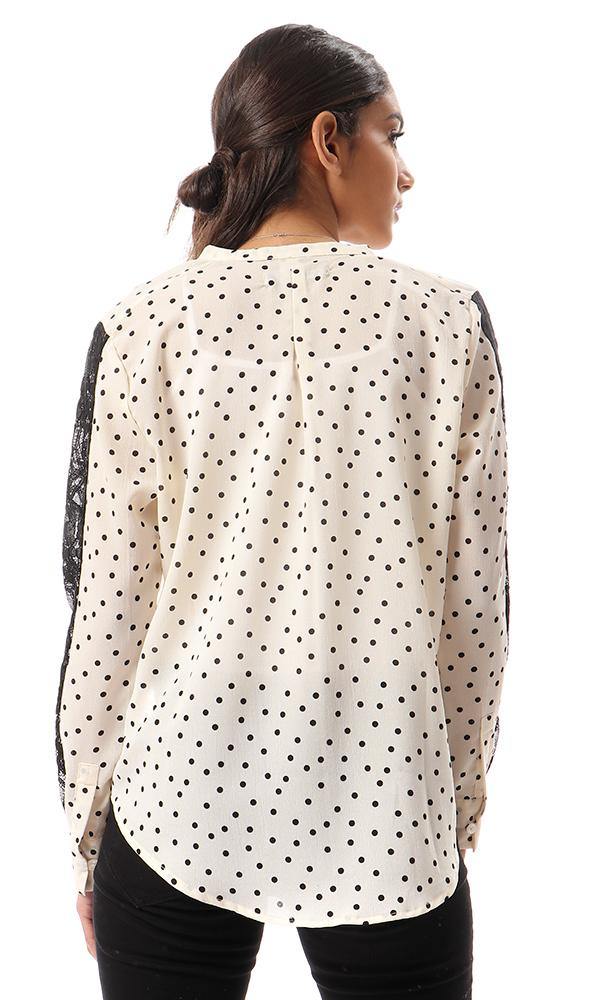 56914 Polka Dots Shirt With Lace Sleeves - Cream - Ravin 