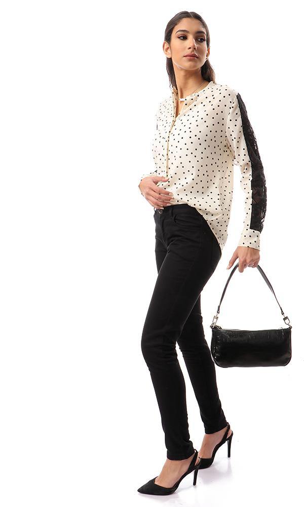 56914 Polka Dots Shirt With Lace Sleeves - Cream - Ravin 