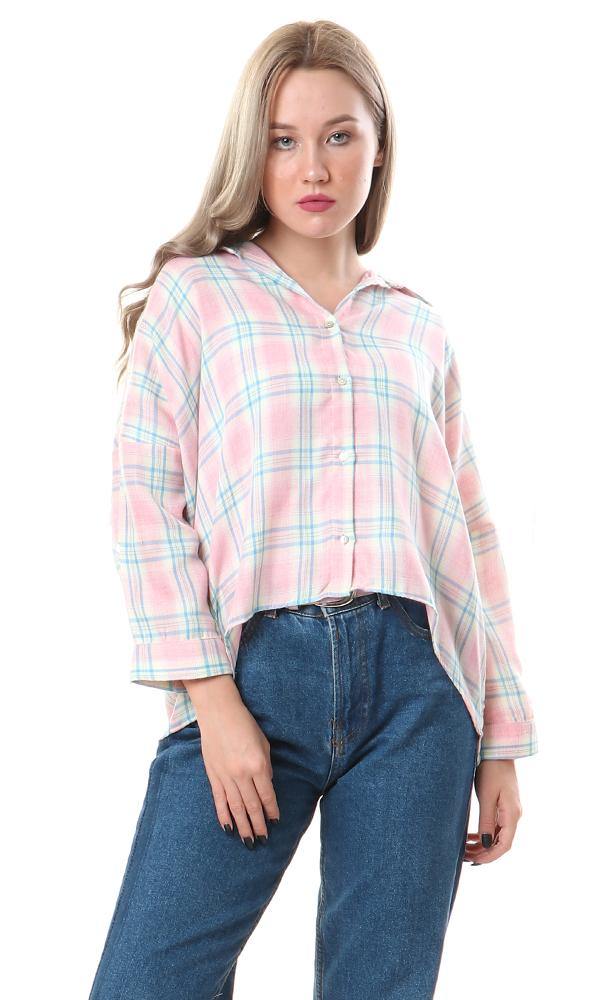 56925 High-Low Loose Tartan Rose Casual Shirt - Ravin 