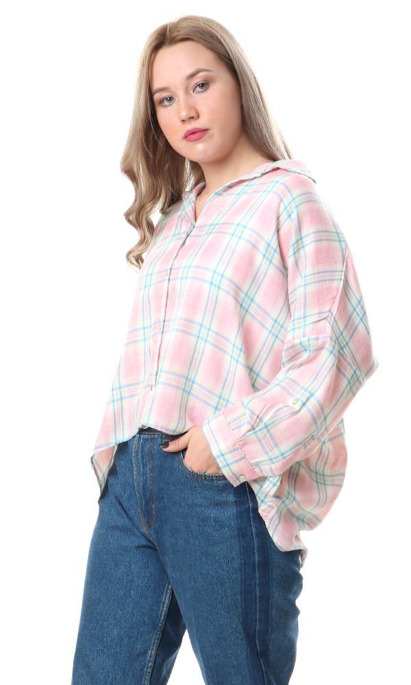 56925 High-Low Loose Tartan Rose Casual Shirt - Ravin 