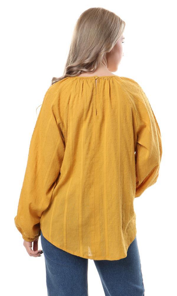 56929 Cut Neck With Front Tie Goldenrod Blouse - Ravin 