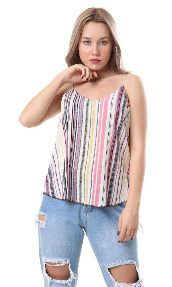 56954 Spaghetti Sleeves Colorful Stripes Top - Ravin 