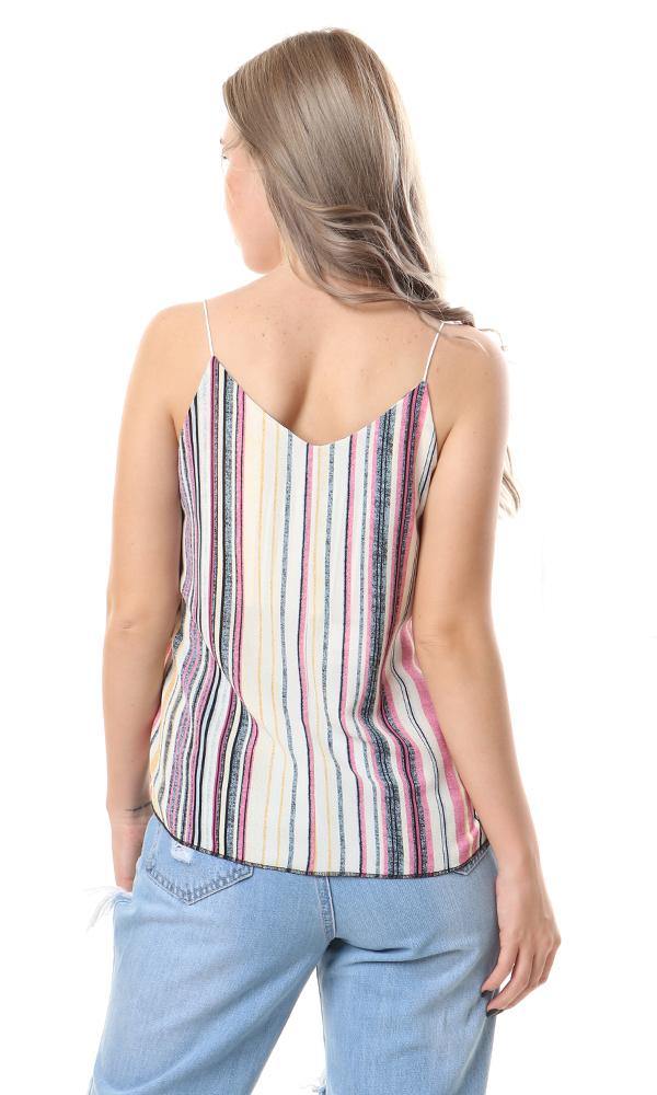56954 Spaghetti Sleeves Colorful Stripes Top - Ravin 