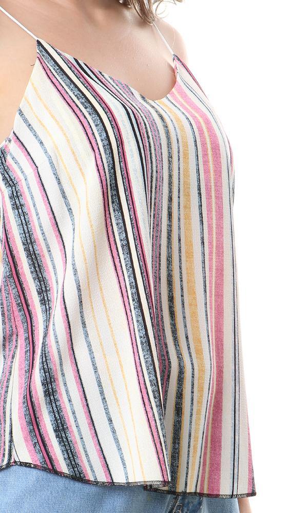 56954 Spaghetti Sleeves Colorful Stripes Top - Ravin 