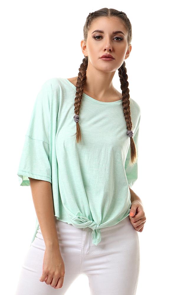 56992 Loose Front Tie Heather Light Green Tee - Ravin 