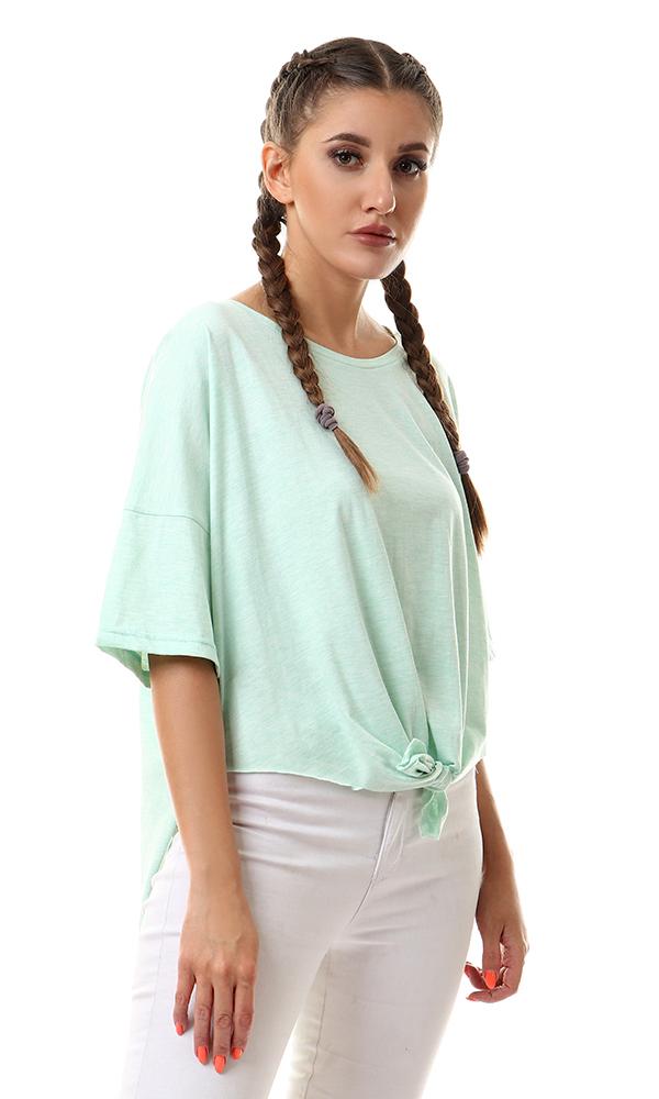 56992 Loose Front Tie Heather Light Green Tee - Ravin 