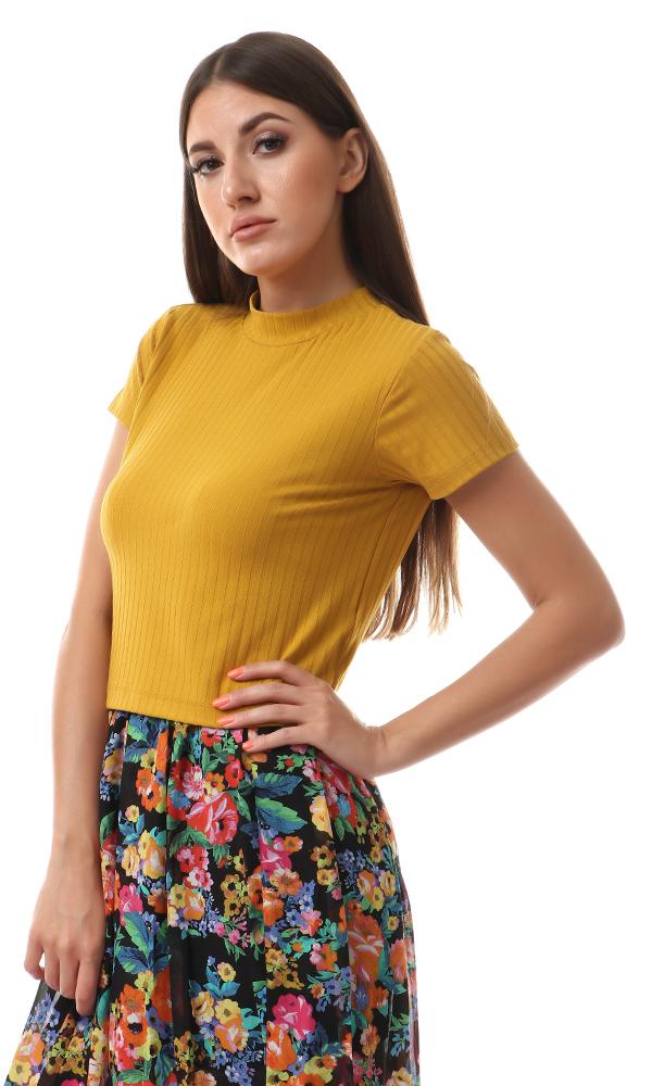 56994 Funnel Neck Cropped Mustard Top - Ravin 