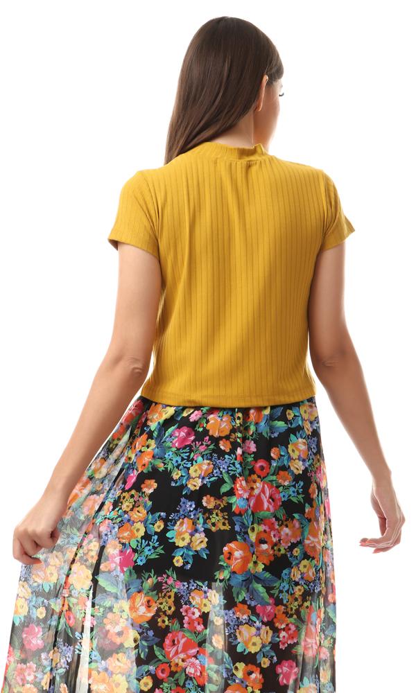 56994 Funnel Neck Cropped Mustard Top - Ravin 