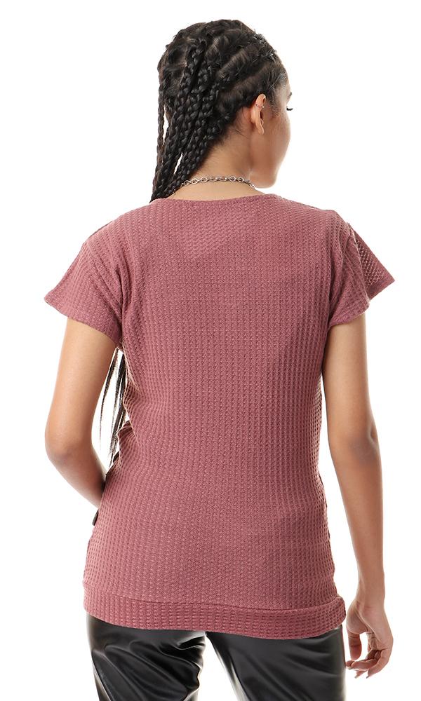 56995 Deep V-Neck Top With Decorative Buttons - Dusty Rose - Ravin 